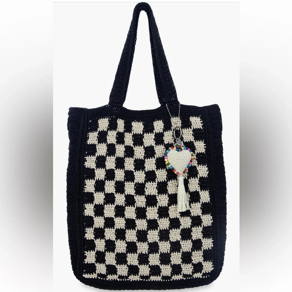 The SAK Black & Cream Check Crochet Tote Bag - Women